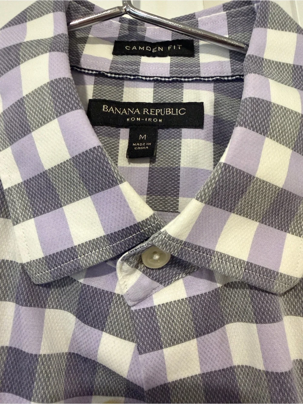 Banana Republic Men's Purple and White Check Dress Shirt
